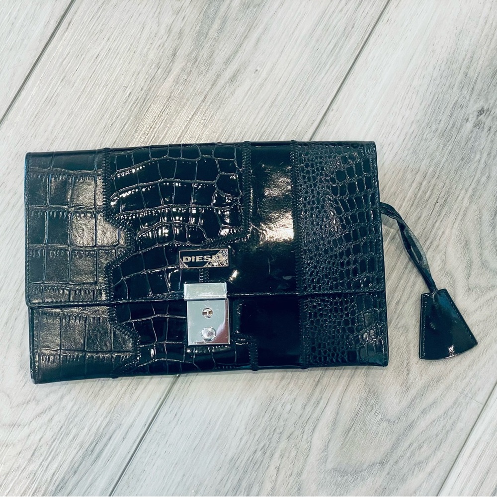 Diesel Black Croc-Embossed Bag